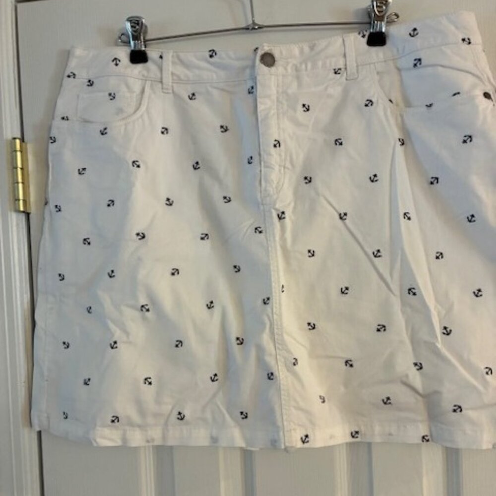 Croft & Barrow Women's Plus White Stretch Blue Anchors Skort Sz 18 Cruise Resort